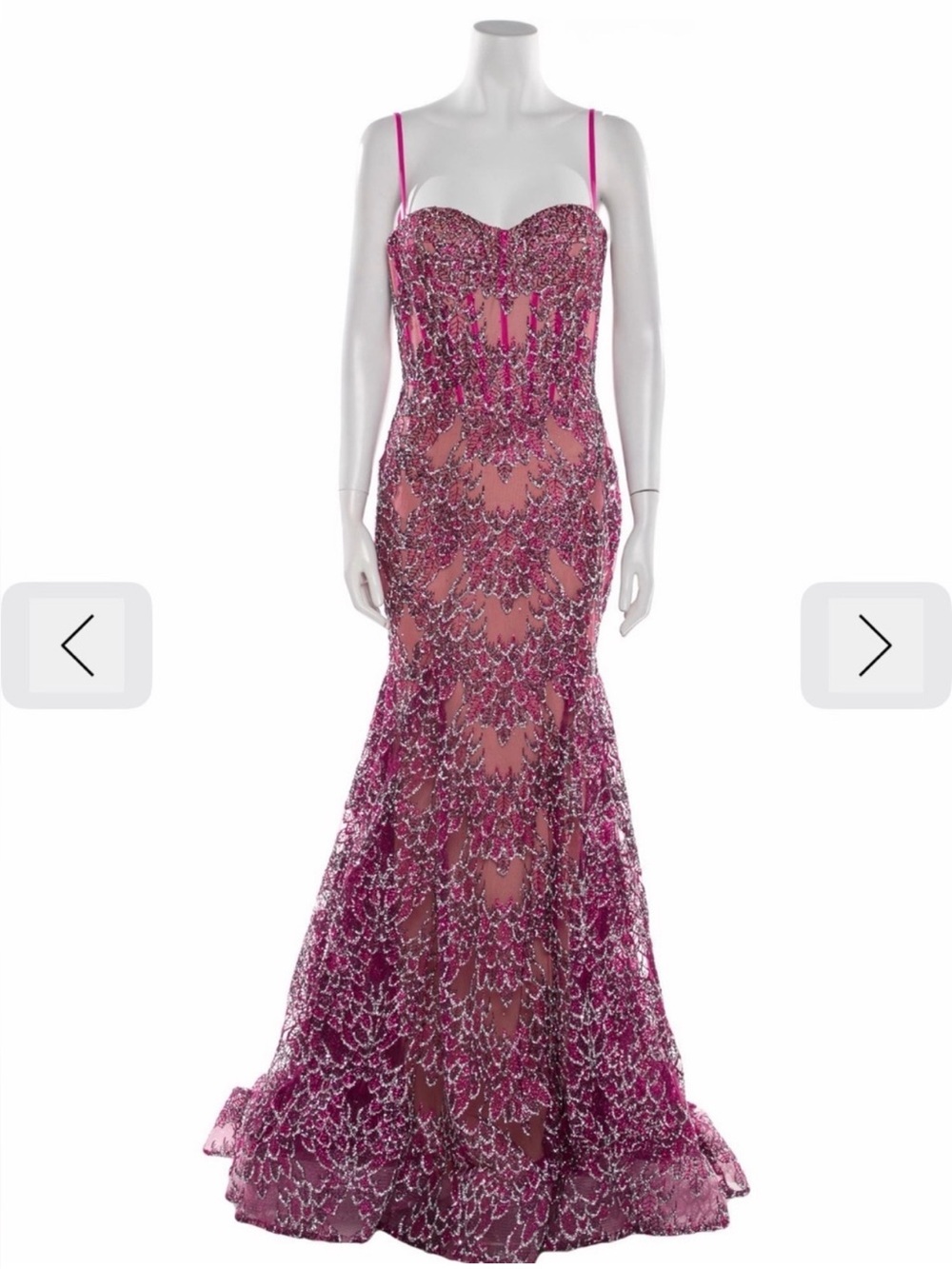 Portia and Scarlett Fitted Beaded Mermaid Gown in Fuchsia Pink - Picture 2 of 2